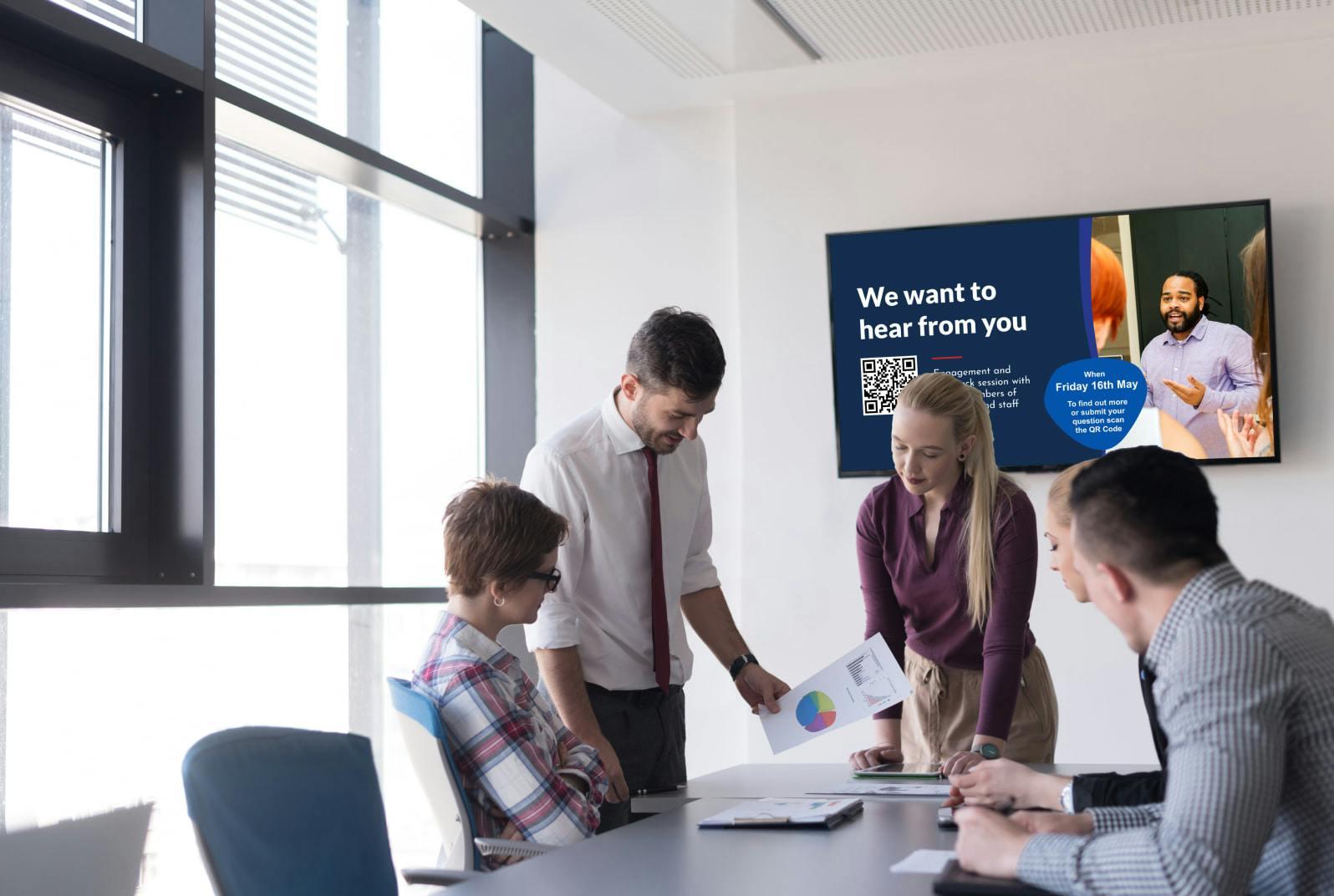 Digital signage screen in a meeting room