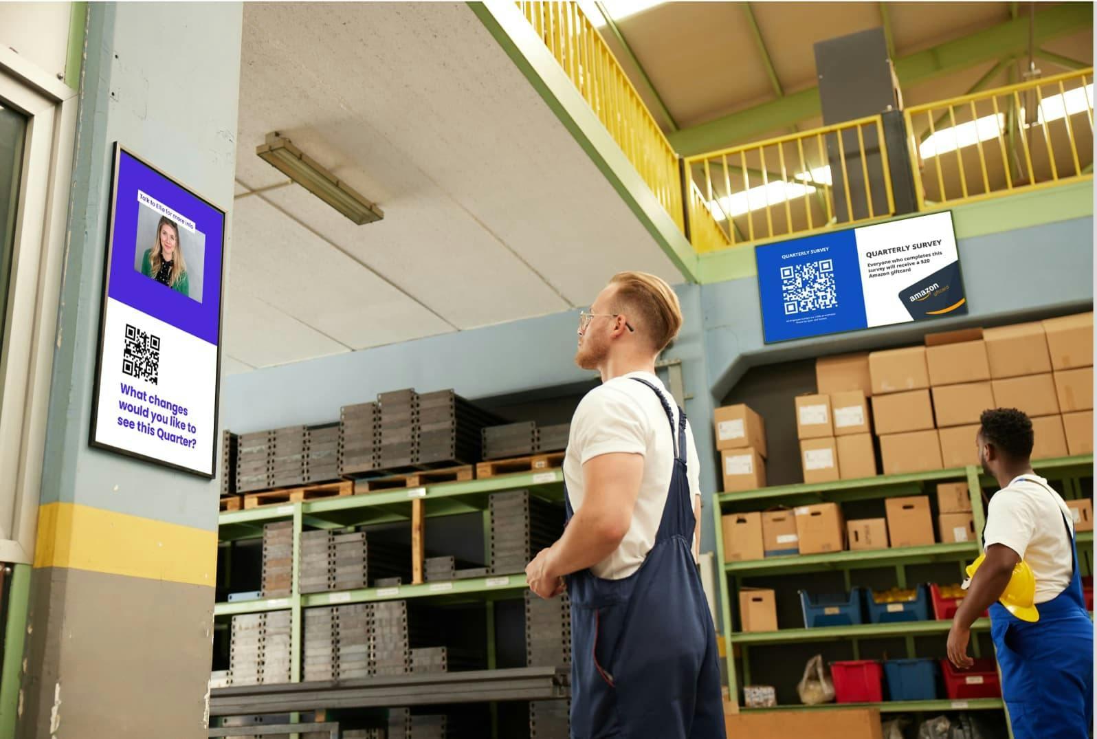 Digital signage screens in a factory setting